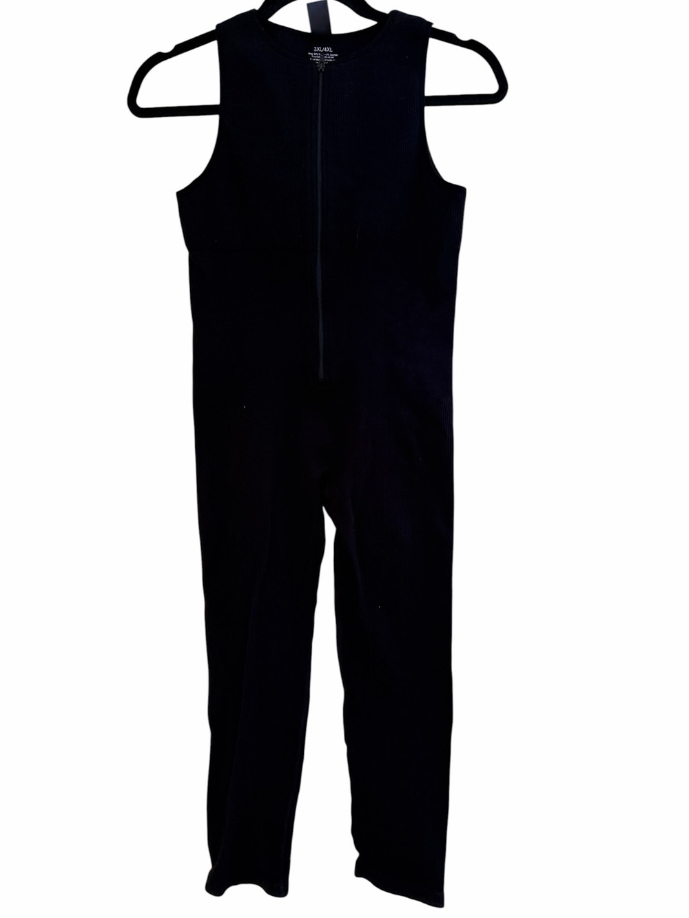 She's Waisted Black Ribbed Knit Sleeveless One-Piece Zipper Jumpsuit XL/XXL